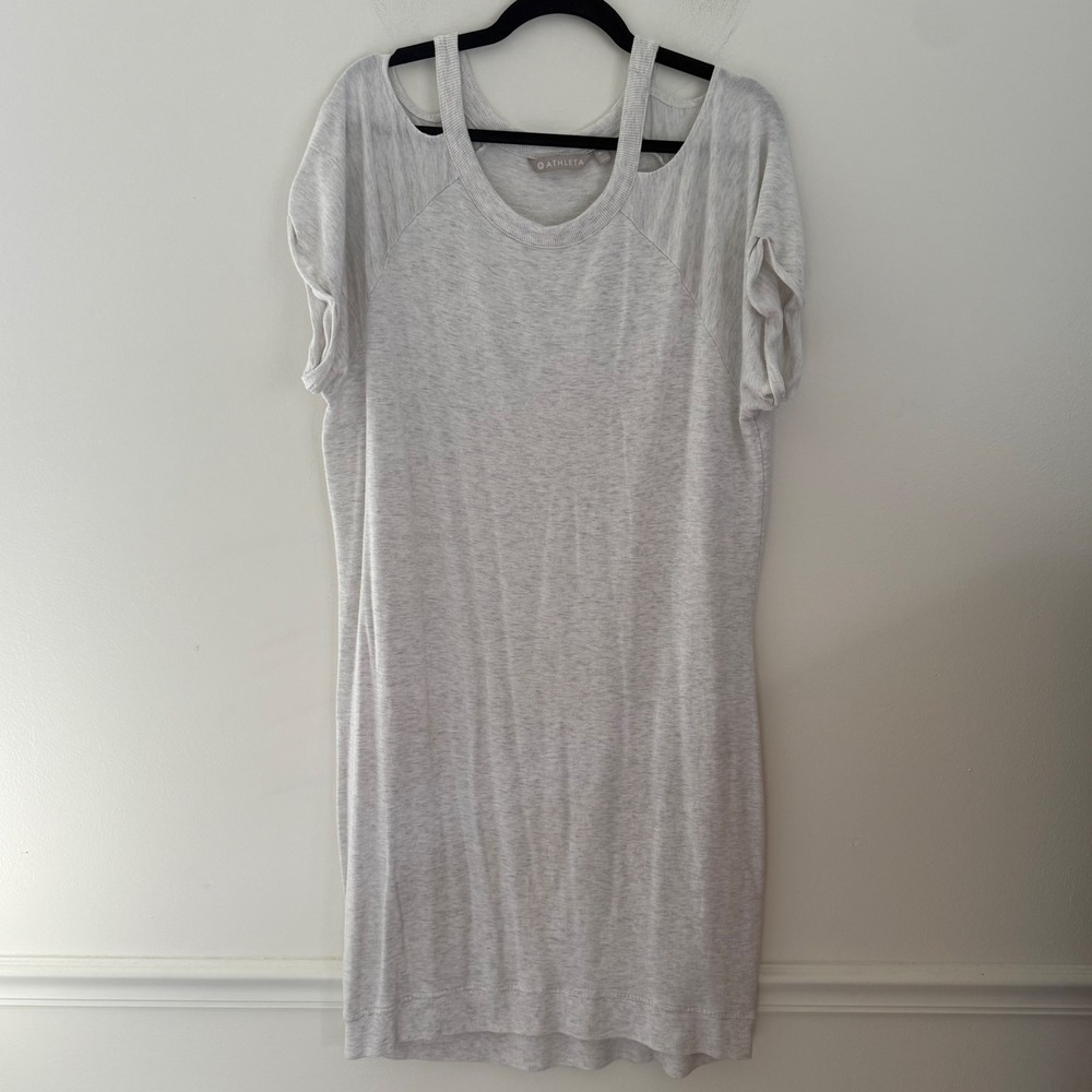 Athleta Cold Shoulder Sweatshirt Dress Light Gray Heather Modal Blend XLT